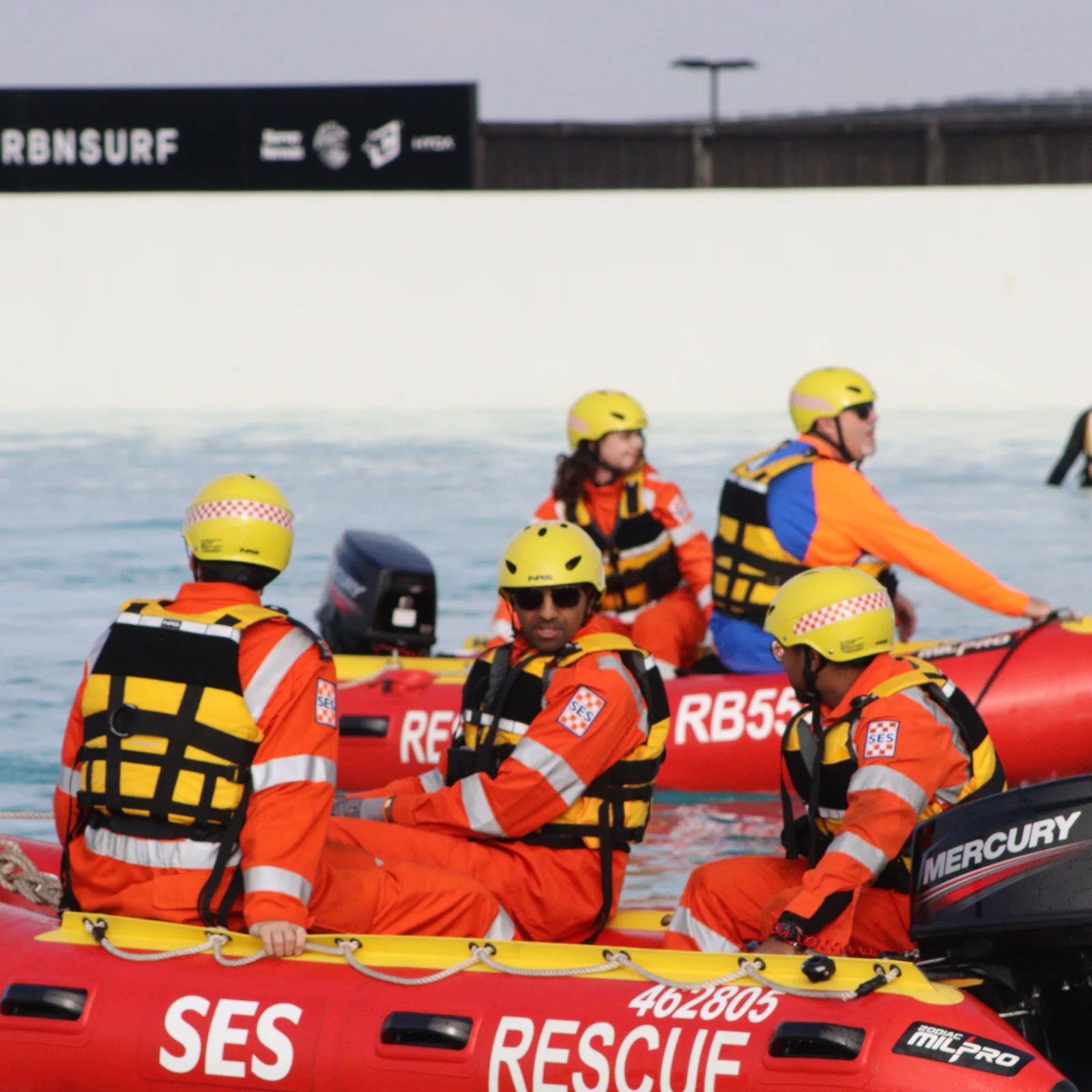 VICSES flood rescue volunteers in inflatable rescue boats